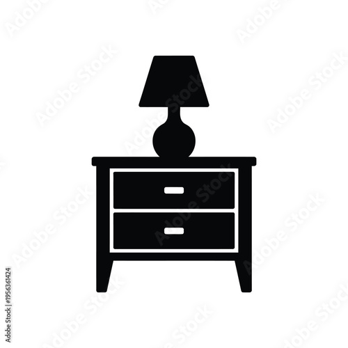 Simple black silhouette of a bedside table with a lamp on top