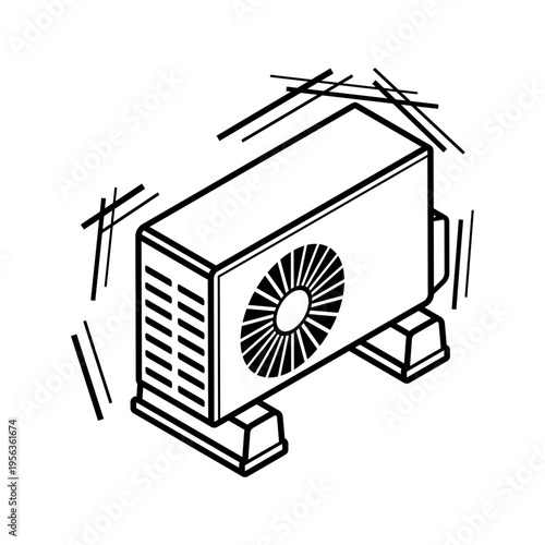 Indoor AC Unit Vibration and Noise Issue Isometric View, Shaking Appliance Problem Illustration