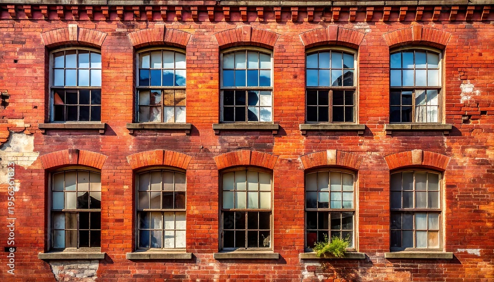 Fototapeta premium Old Brick Building Facade with Multiple Windows.