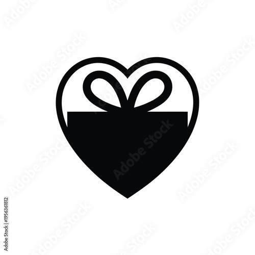 A black outline of a heart shaped gift with a decorative bow