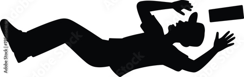 Falling man silhouette, accident concept, person dropping phone, safety hazard, danger illustration, emergency situation, risk awareness, unexpected fall, injury prevention, flat vector