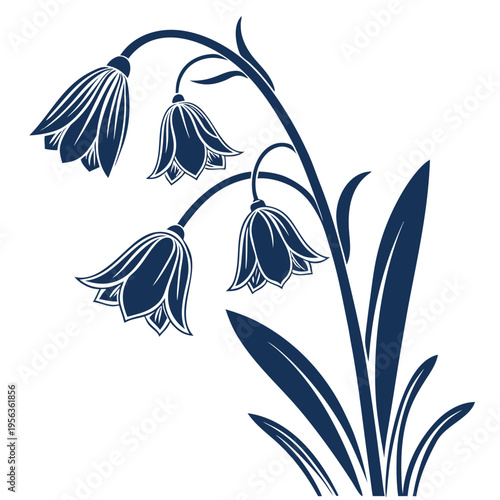 blue pea flower silhouette on white background