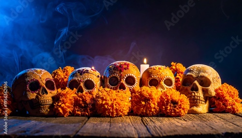 Wallpaper Mural Dia de los Muertos Altar with Skulls and Marigolds. Torontodigital.ca