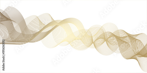 abstract golden wave lines on white background. Abstract frequency sound wave lines and technology curve lines background. Black stripes on a white background. Set of wavy lines. Multiple line waves.