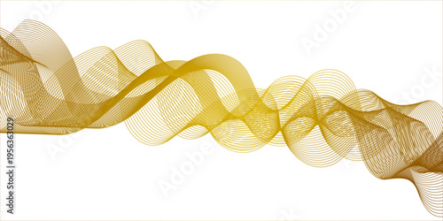 abstract golden wave lines on white background. Abstract frequency sound wave lines and technology curve lines background. Black stripes on a white background. Set of wavy lines. Multiple line waves.