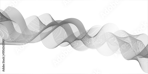abstract black wave lines on white background. Abstract frequency sound wave lines and technology curve lines background. Black stripes on a white background. Set of wavy lines. Multiple line waves.