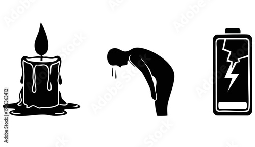 Drained Energy and Mental Burnout Metaphor Icons