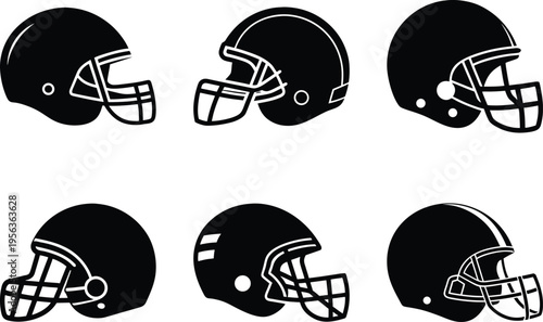 American football helmet vector icons set different views