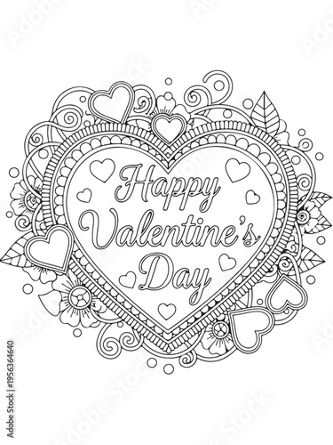Valentine s day greetings pattern in mehndi coloring page