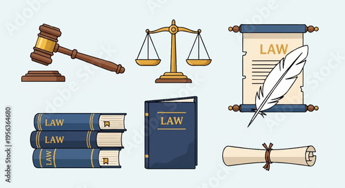 Law books gavel scales and quill on parchment with law concept symbolizing justice and legal system
