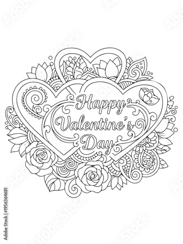 Valentine s day greetings pattern in mehndi coloring page