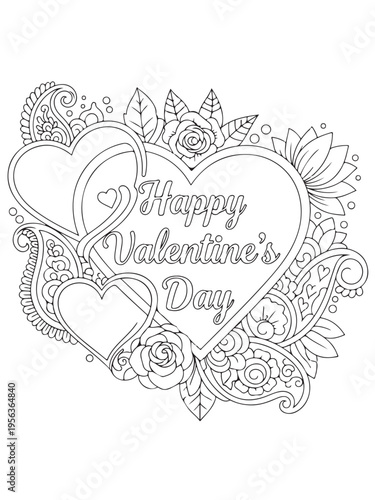 Valentine s day greetings pattern in mehndi coloring page