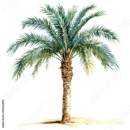 watercolor painting of Date Palm Tree, isolated on a white background.