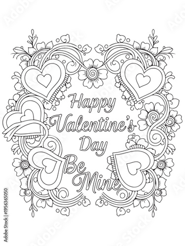 Valentine s day greetings pattern in mehndi coloring page