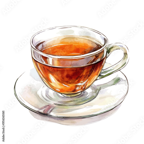 Darjeeling Tea, watercolor vector portraying a joyful pose with colorful highlights, isolated on a white background.