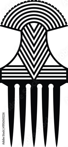 African Vintage Hair Pick Silhouette - Vector Design Illustration
