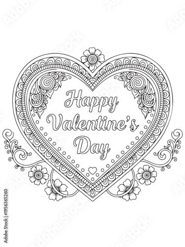 Valentine s day greetings pattern in mehndi coloring page