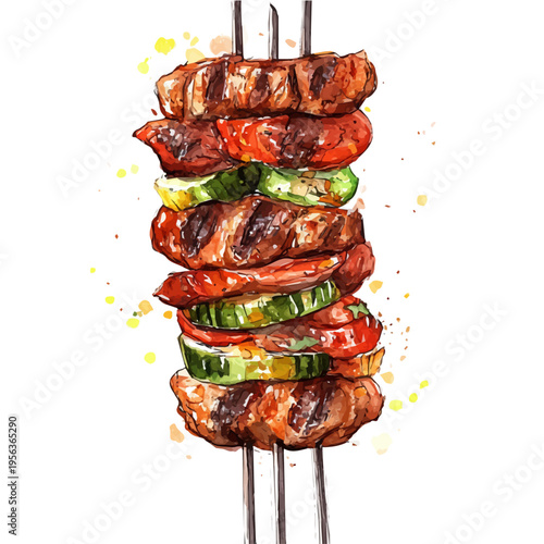 watercolor of DAner Kebab illustration graphic, isolated on a white background.