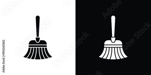 Black and white broom silhouettes on contrasting backgrounds