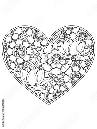 Valentine s day greetings pattern in mehndi coloring page
