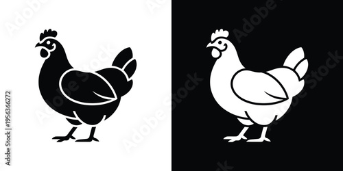 Black and white chicken silhouettes on contrasting backgrounds 1