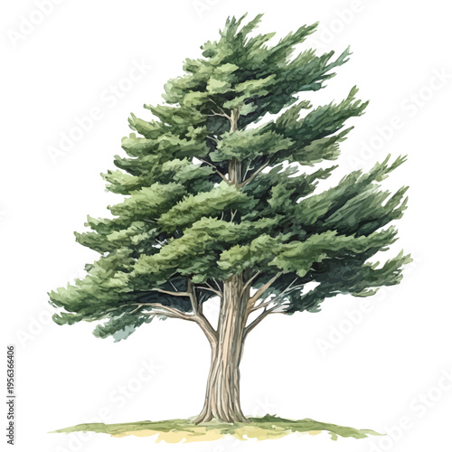 Cypress Tree, watercolor clipart showcasing whimsical details and harmonious color flow, isolated on a white background.
