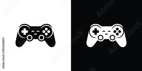 Black and white game controllers on split black and white background