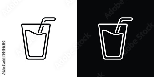 Black and white glasses with straws line on contrasting backgrounds