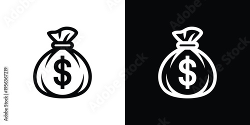 Black and white money bag on contrasting backgrounds 1