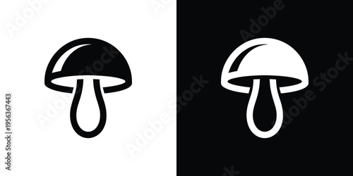 Black and white mushroom silhouettes on contrasting backgrounds