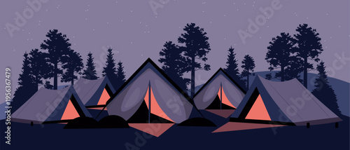 Night camping in the forest background, banner, cover