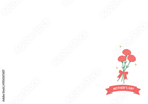 母の日の背景　母の日素材　カーネーションと母の日のロゴのイラスト　アイコン　シンプルでかわいいイラスト