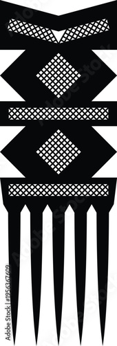 African Vintage Hair Pick Silhouette - Vector Design Illustration
