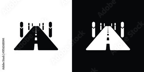 Black and white road signs with people on either side