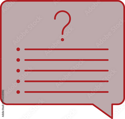 Red question mark symbol on gray speech bubble with lines and dots for text  used for asking questions or seeking information