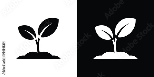 Black and white seedling silhouettes on contrasting backgrounds