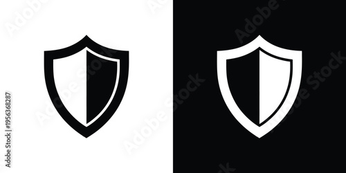 Black and white shield symbols on contrasting backgrounds