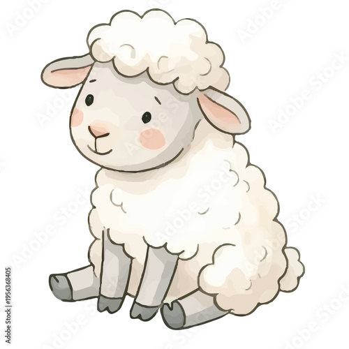 Cute cartoon sheep vector illustration of a happy fluffy lamb character isolated on white background