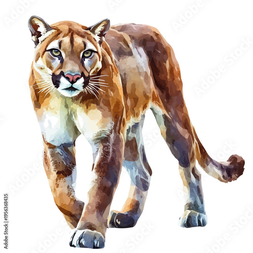 Photography Cougar, watercolor illustration featuring playful movement and lively expressions, isolated on a white background