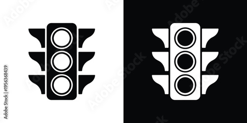 Black and white traffic light on split background road sign
