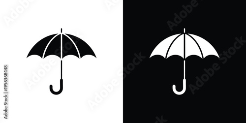 Black and white umbrella silhouettes on contrasting backgrounds