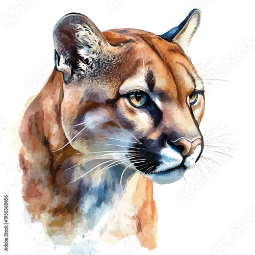 Cougar, watercolor illustration featuring playful movement and lively expressions, isolated on a white background.
