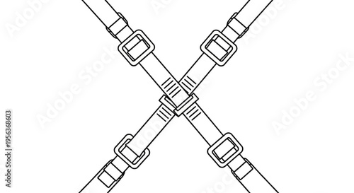 Minimalist Vector Illustration of X-Shaped Crossing Straps with Buckles and Adjusters