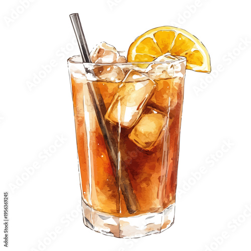 watercolor painting of Cold Brew Tonic, isolated on a white background.