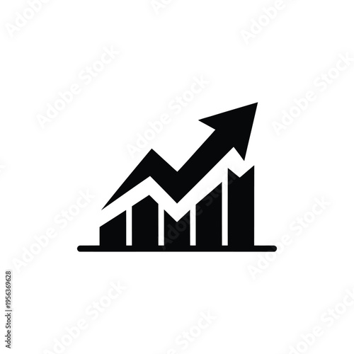Black graph with rising arrow on white background chart
