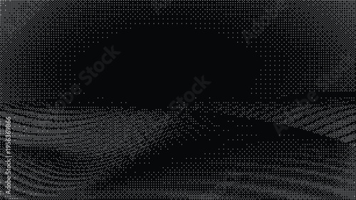 Abstract digital landscape with halftone dot pattern