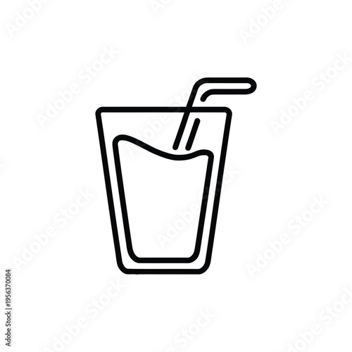 Black line of a glass with a straw on white background