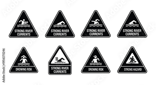 Swimming safety warning signs various depictions of people in water