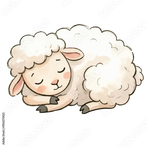 Cute cartoon sheep vector illustration of a happy fluffy lamb character isolated on white background