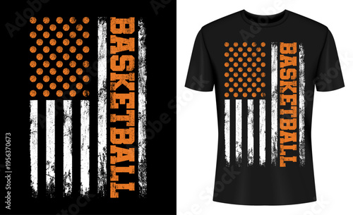 Basketball USA Flag Distressed T-Shirt Design Vector